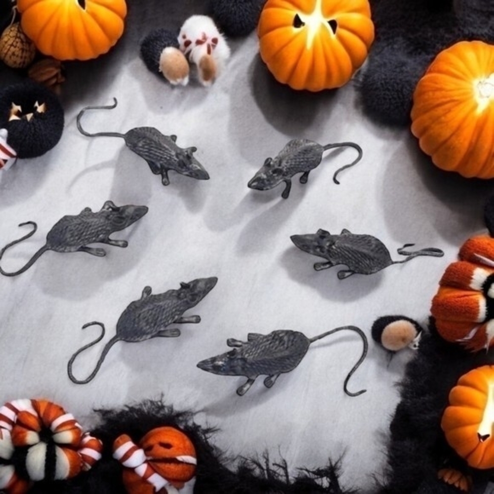 25 Black Creepy Rubber Mice 3.5" Halloween Decor 5-Pack Set NEW Spooky